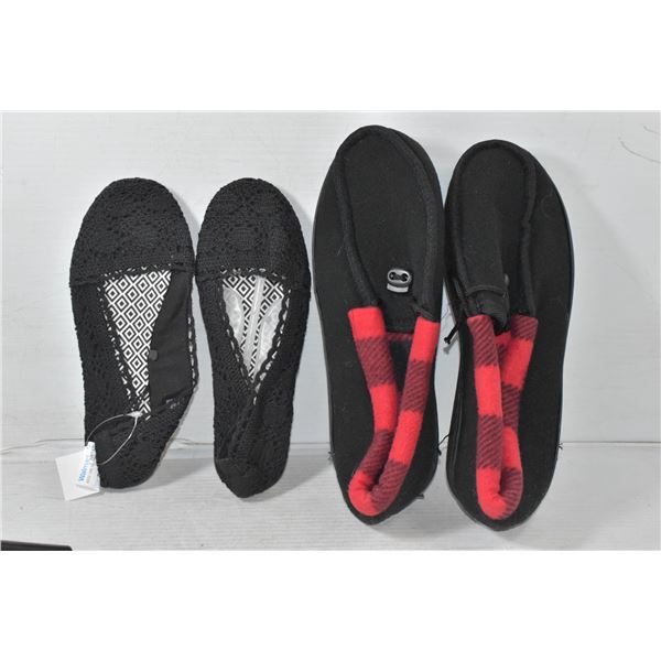 2 PAIRS NEW SLIPPERS MENS SIZE L & LADIES BLACK