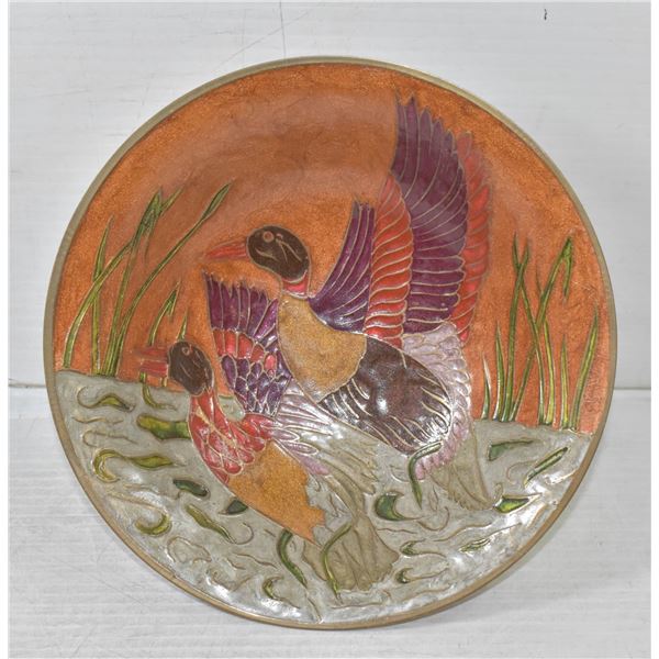ENAMELED DUCK SCENE DISH