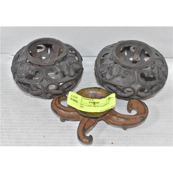 VINTAGE 3 CAST IRON CANDLE HOLDERS