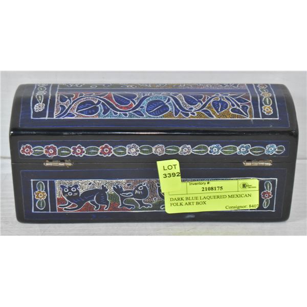 DARK BLUE LAQUERED MEXICAN FOLK ART BOX