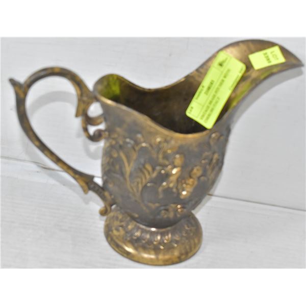 VINTAGE BRASS PITCHER WITH CHERUBS ITALY