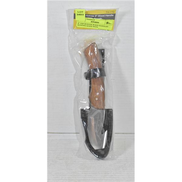 8" TOP HUNTER WOOD HANDLED HUNTING KNIFE WITH