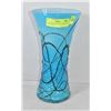 TALL BLUE AND BLACK SWIRL ART GLASS VASE