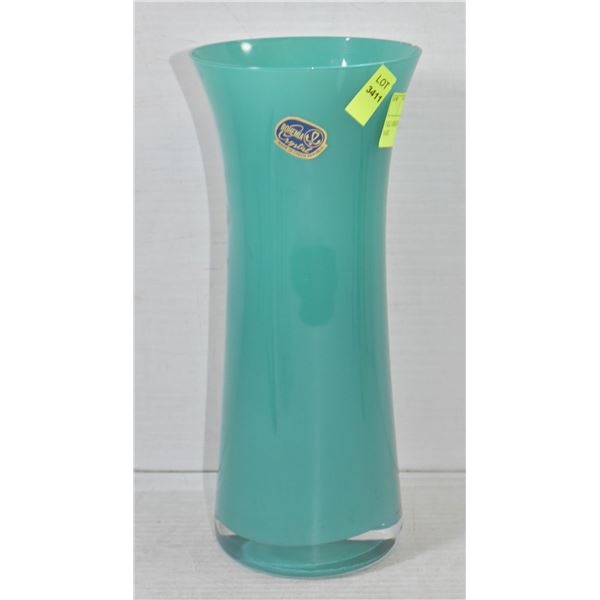 TALL GREEN BOHEMIAN CRYSTAL VASE