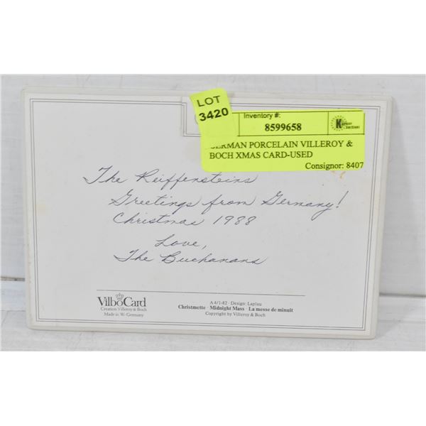 GERMAN PORCELAIN VILLEROY & BOCH XMAS CARD-USED