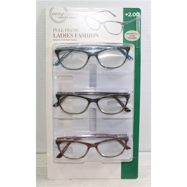 FOSTER GRANT LADIES READING GLASSES-3 PACK +2.00