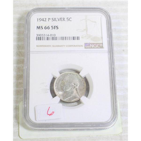 1942 USA SILVER FIVE CENT (MS66-5FS)APPROX
