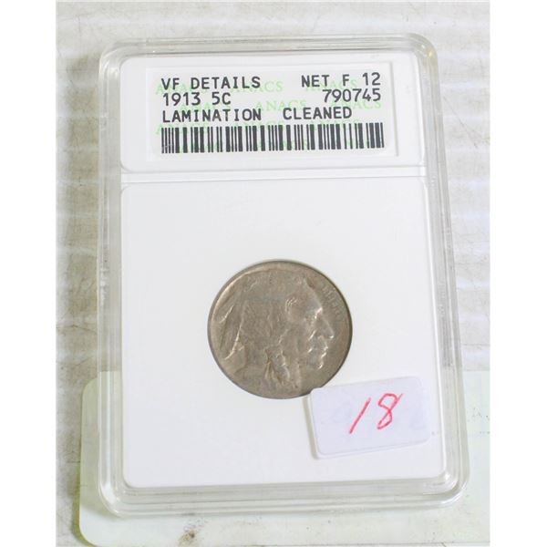 1913 USA FIVE CENT (VF; CLEANED)