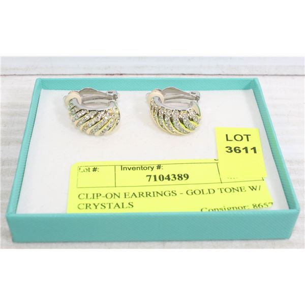 CLIP-ON EARRINGS - GOLD TONE W/ CRYSTALS