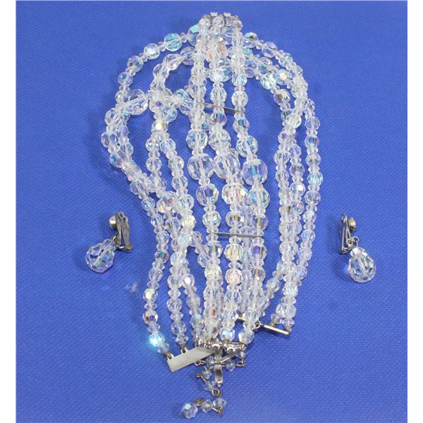VINTAGE CRYSTAL NECKLACE, BRACELET + EARRING SET