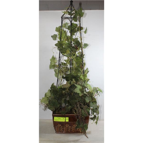 BROWN RECTANGULAR CERAMIC PLANTER WITH