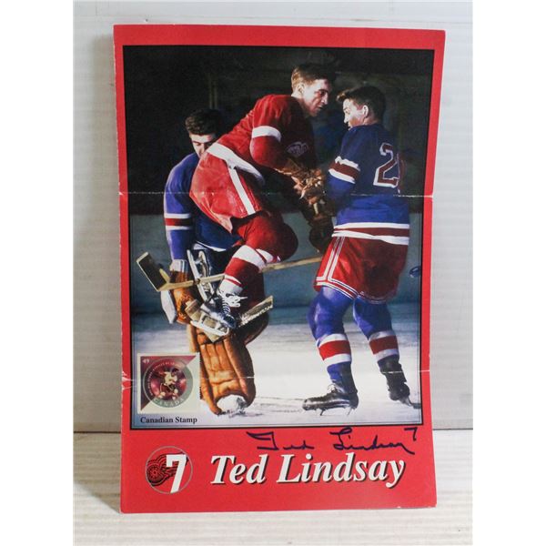 TED LINDSAY AUTOGRAPHED BIOGRAPHY PAMPHLET HOF