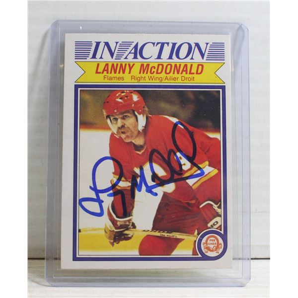 LANNY MCDONALD SIGNED CALGARY FLAMES HOCKEY CARD