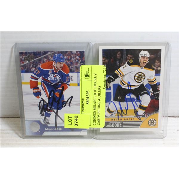 2 SIGNED MILAN LUCIC HOCKEY CARDS BRUINS & OILERS