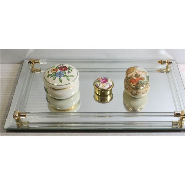 VINTAGE DRESSER MIRROR WITH 3 TRINKET BOXES
