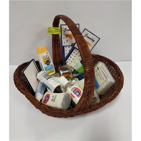 BASKET OF ASSORTED MINI TOILETRIES