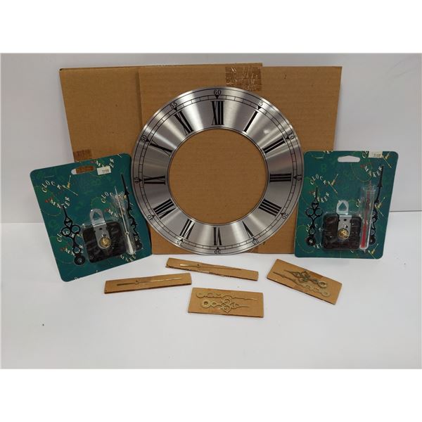 FLAT LOT OF CLOCK MAKING PARTS: INCLUDES CLOCK FAC