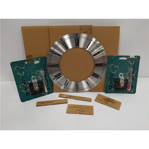 FLAT LOT OF CLOCK MAKING PARTS: INCLUDES CLOCK FAC