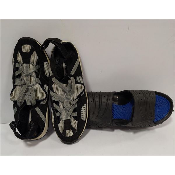 PAIR OF MENS AIR SNEAKERS & SLIP ON SANDALS. SIZE
