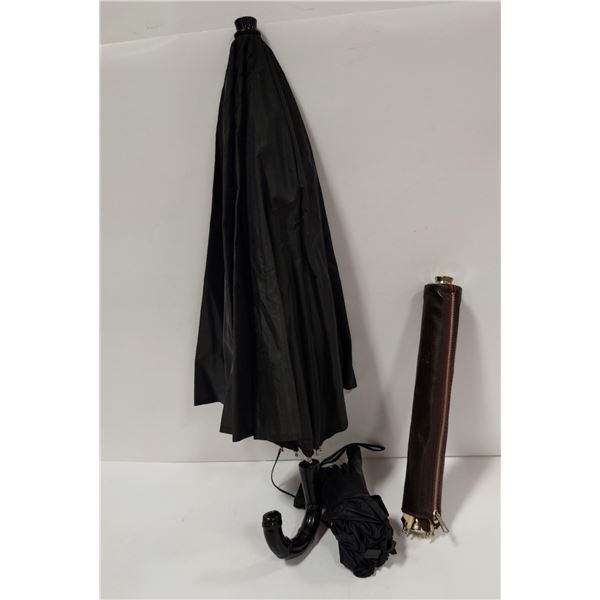 LOT OF 3 UMBRELLAS ONE WITH LEATHER CASE