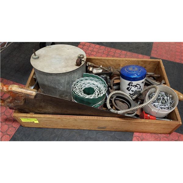 WOOD BOX WITH VARIOUS HARDWARES & MORE