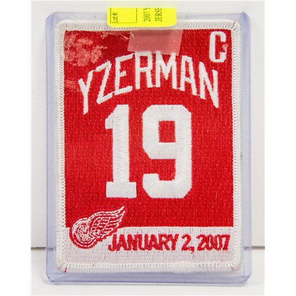 2007 YZERMAN RETIREMENT NIGHT JERSEY PATCH