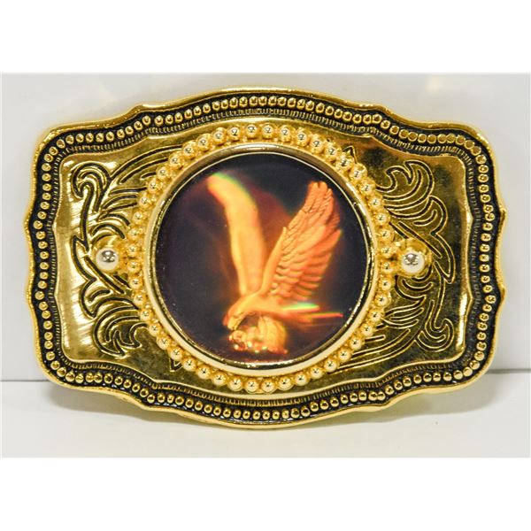VINTAGE BRASS BELT BUCKLE W/ 3D EAGLE PICTURE