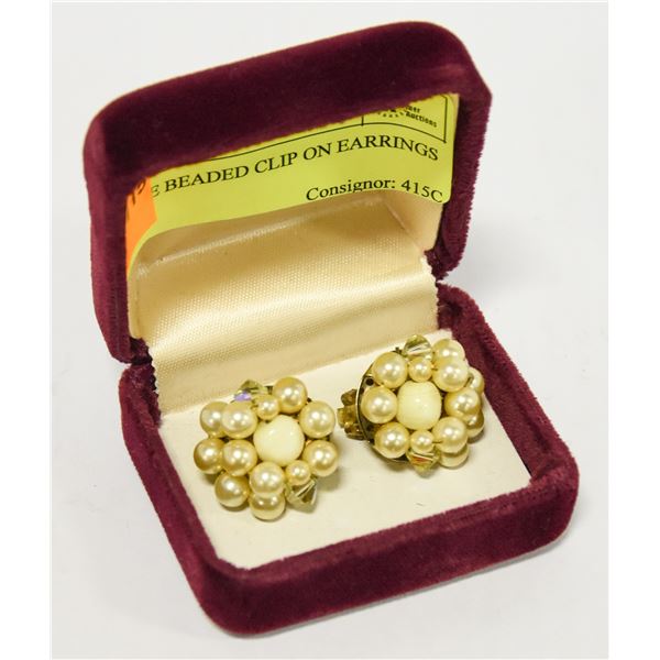 ESTATE BEADED CLIP ON EARRINGS