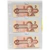 Image 1 : 3 X UNCURCULATED 1986 CANADIAN 2 DOLLAR NOTES
