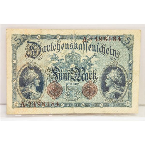 1914 GERMAN NOTE 5 MARK