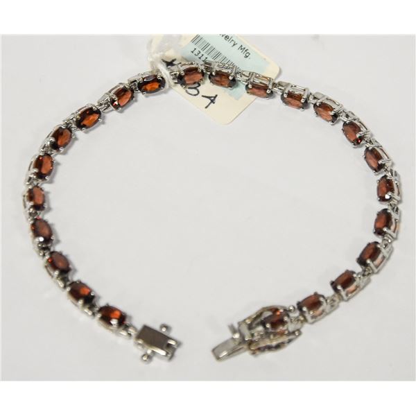 NEW .925 STERLING SILVER BRACELET REAL GARNET STON