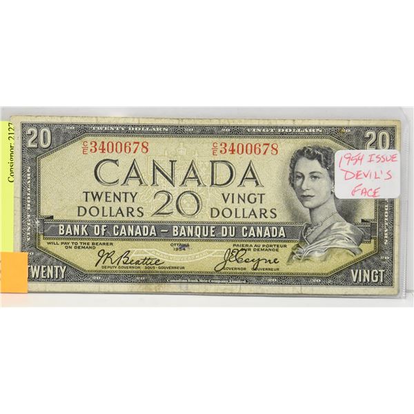 1954 CANADIAN DEVILS FACE $20 BILL