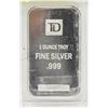 Image 1 : TROY 1 OZ .999 SILVER BAR