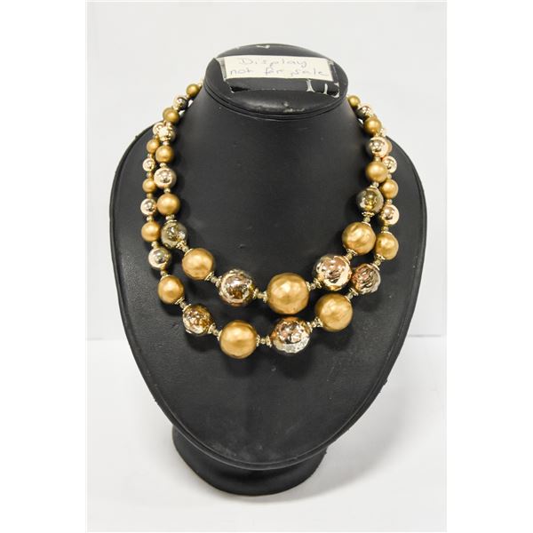 17.5" VINTAGE ESTATE BROWN/ GOLD BEADED 2 STRAND