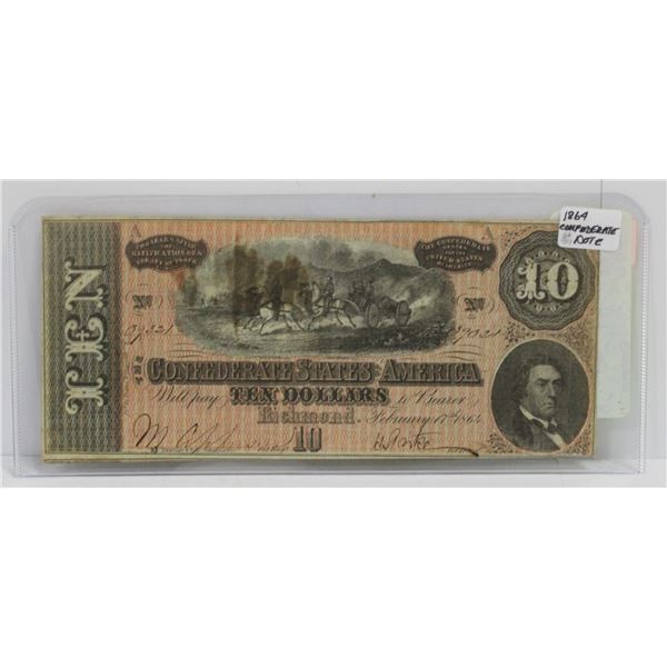 1864 CONFEDERATE 10 DOLLAR NOTE