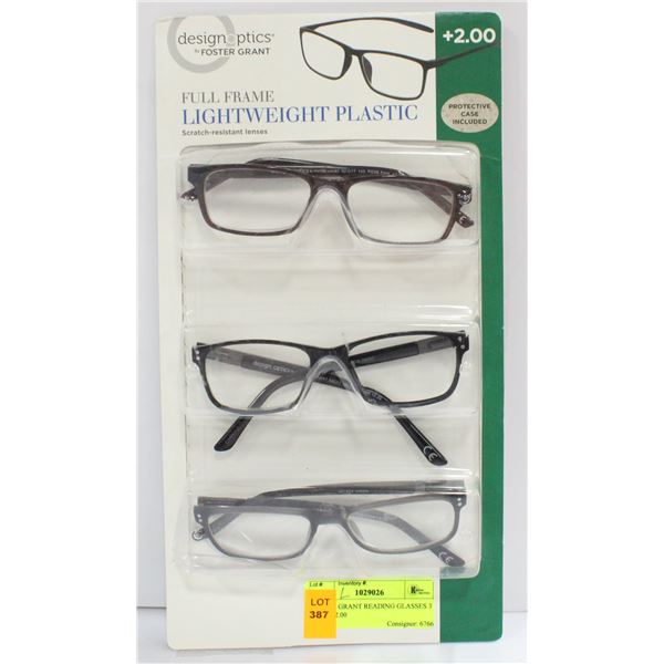 FOSTER GRANT READING GLASSES 3 PACK +2.00