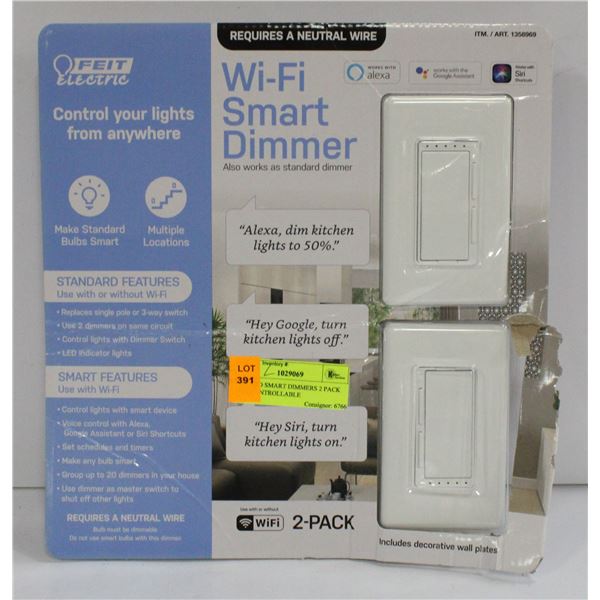 FEIT LED SMART DIMMERS 2 PACK WIFI CONTROLLABLE