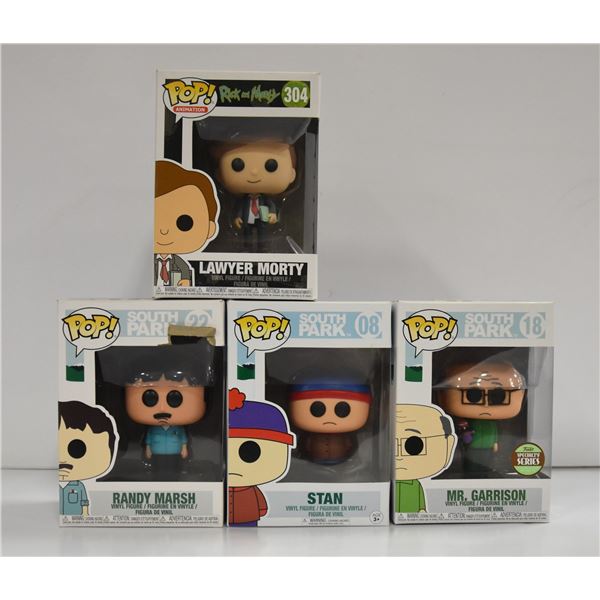SET OF 4 FUNKO POPS SOUTH PARK AND RICK & MORTY