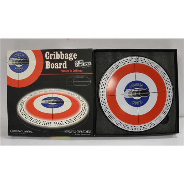 CURLING ROCKS CRIBBAGE BOARD, GLOW IN THE DARK