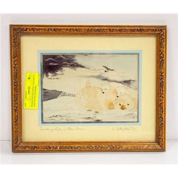 FRAMED SIGNED PRINT FANTASY'S LADY W/ POLAR BEARS