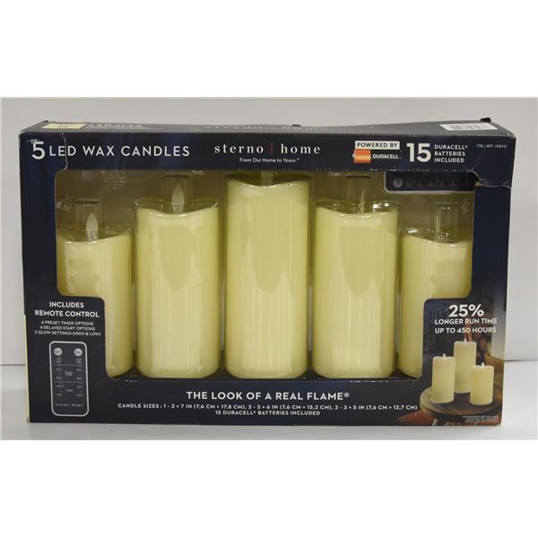 SET OF 5 LED WAX CANDLES WITH REMOTE CONTROL