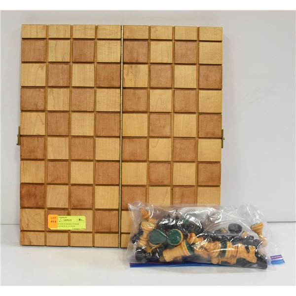 FOLDING SOLID MAPLE CHESS BOARD 16" X 15"