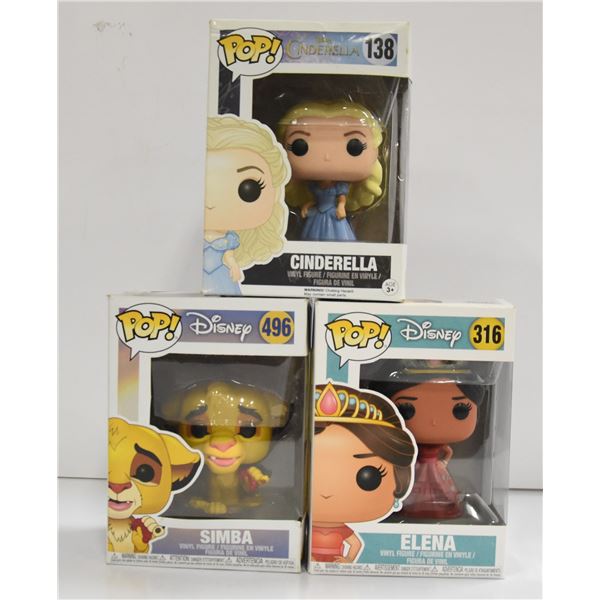 SET OF 3 DISNEY FUNKO POPS SIMBA, ELENA AND