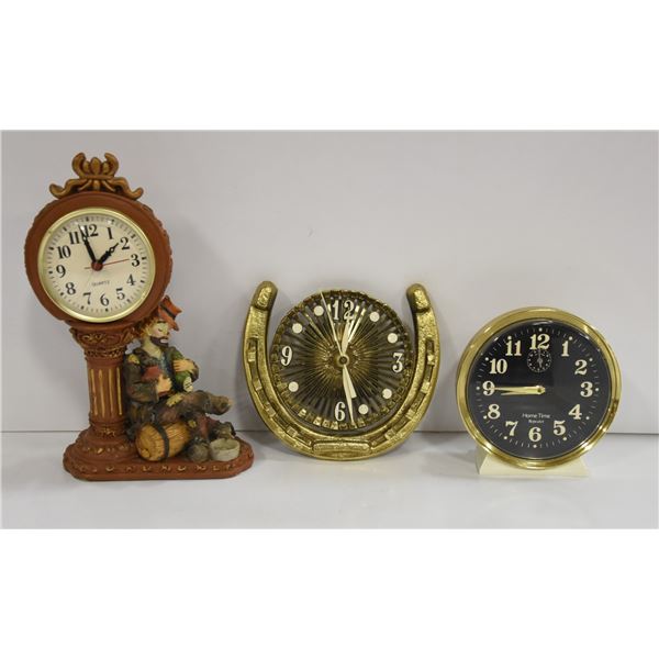 LOT OF VINTAGE CLOCKS INCLUDING DRUNK CLOWN