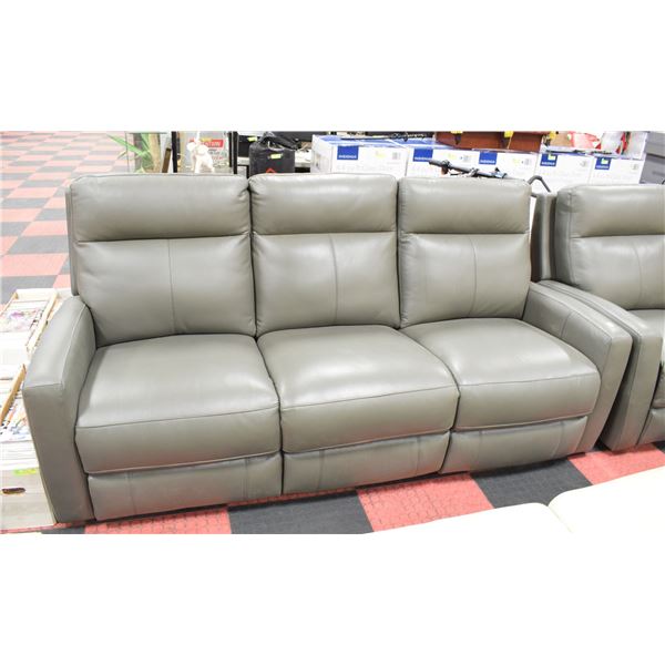 GREY GENUINE LEATHER ELECTRIC RECLINING SOFA