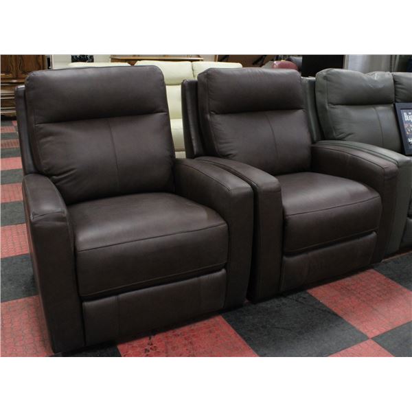 TWO NEW BROWN GENUINE LEATHER ELECTRIC RECLINING