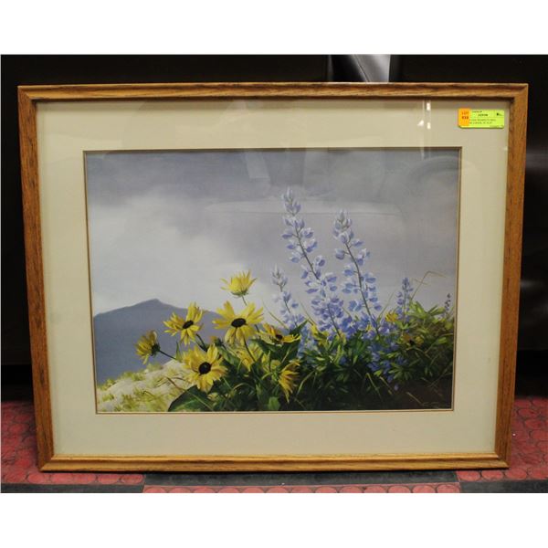DECOR OAK FRAMED FLORAL PICTURE G.ROCK. 30" X 24"