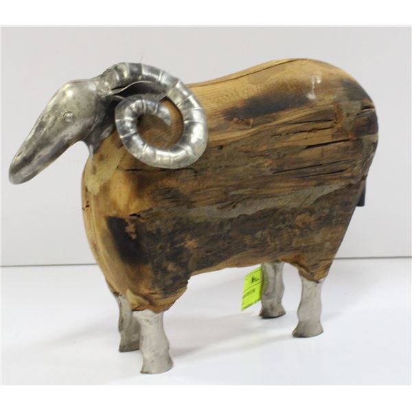 WOODEN + WELDED RAM DECOR PIECE APPROX 7.5" TALL