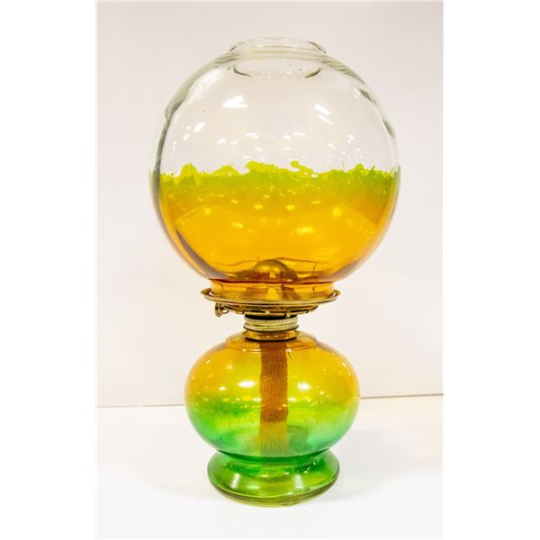 ANTIQUE ROUND GLOBE COAL OIL LAMP 16"" TALL