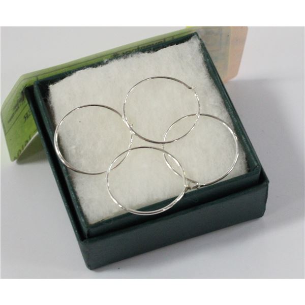 STAMPED .925 STERLING SILVER TWO PAIR HOOP EARRING